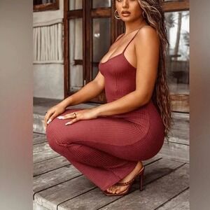 PRETTYLITTLETHING‎ Plus Rose Waffle Knit Maxi Beach Dress Rose 20 Flowy Strappy